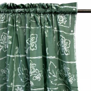 Pair of Polyester Cotton Rod Pocket Green Floral Curtains