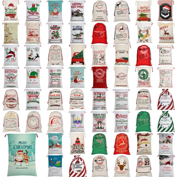 50x70cm Canvas Hessian Christmas Santa Sack Xmas Stocking Reindeer Kids Gift Bag, Cream – First Class Express