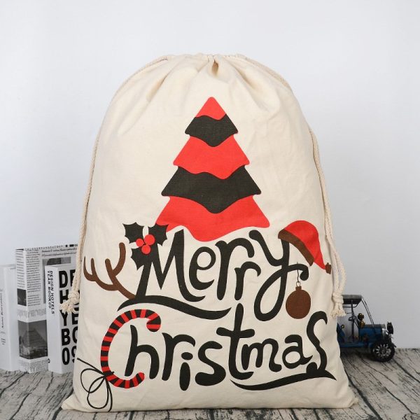 50x70cm Canvas Hessian Christmas Santa Sack Xmas Stocking Reindeer Kids Gift Bag, Cream – Christmas Tree