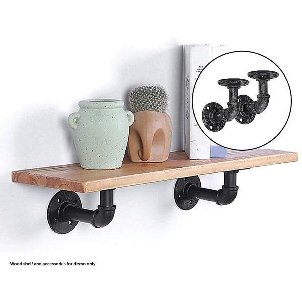 Industrial Black Iron Pipe Bracket Wall Mounted Floating Shelf – Set of 2