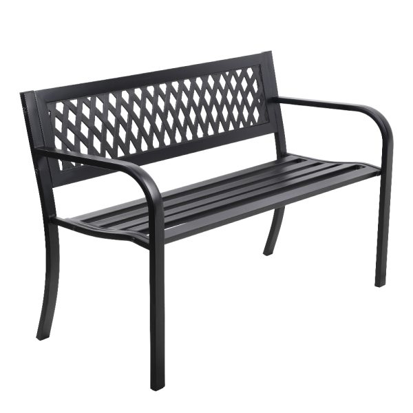 Outdoor Garden Bench Seat Steel Outdoor Furniture 2 Seater Park Black