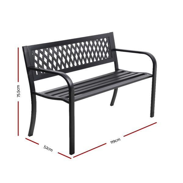 Outdoor Garden Bench Seat Steel Outdoor Furniture 2 Seater Park Black